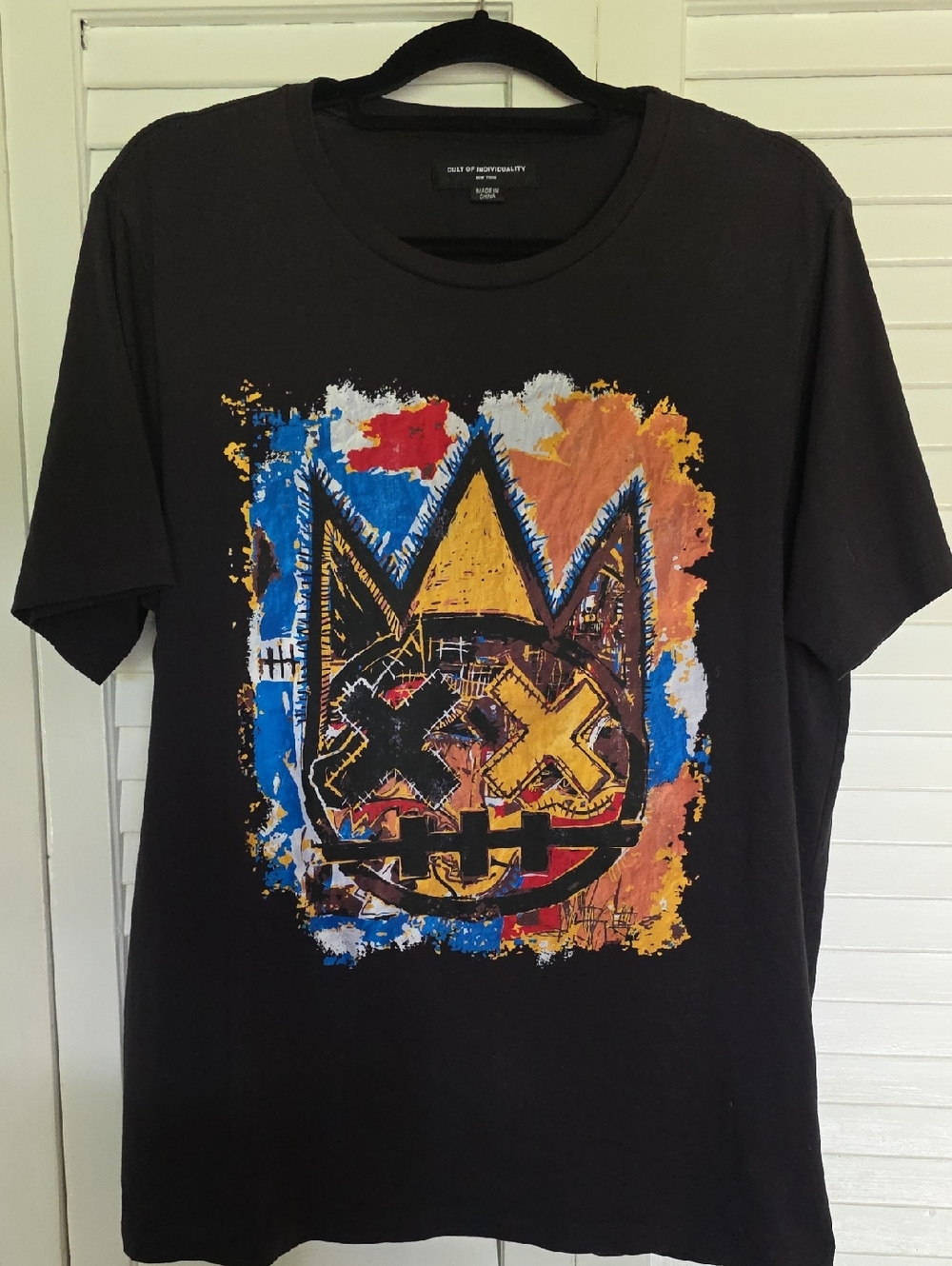 Daily Ritual Black Short-Sleeve Tee with Bright Graphic Cat Motif